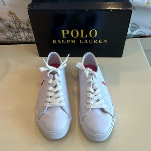 Looks like new Ralph Lauren sneakers, white with pink.